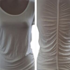 Design History White Short Sleeve Top Size M Back & Side Ruching Soft Feminine